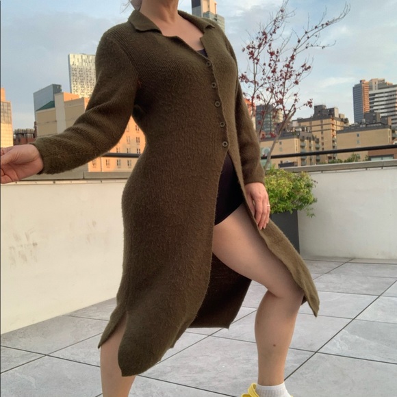 SOLD ON MERC Italian Knit Thick Long Mohair Wool Duster Cardigan Army Green - Picture 15 of 16